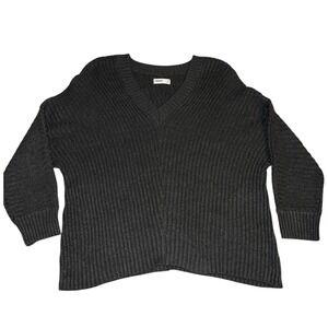 Sonoma Goods For Life Womens XL Charcoal Gray Ribbed V-Neck Knit Sweater